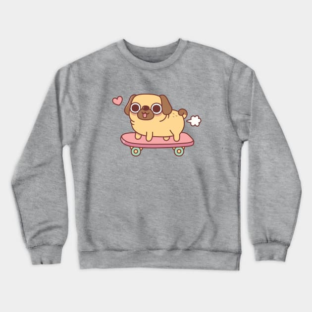 Cute Farting Pug On Skateboard Funny Crewneck Sweatshirt by rustydoodle